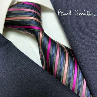 ポールスミス(Paul Smith)のポールスミス ネクタイ ストライプ ラメ ハイブランド 高級シルク 光沢感 紺紫(ネクタイ)