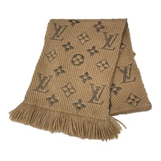 ルイヴィトン LOUIS VUITTON パンチング ロゴ フリンジ マフラー カシミヤ パープルレディース