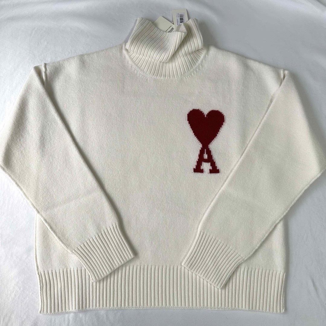 ニットAmiparis アミパリス タートルネック白の黒ハートセーター S ニットAmiparis アミパリス タートルネック白の黒ハートセーター S