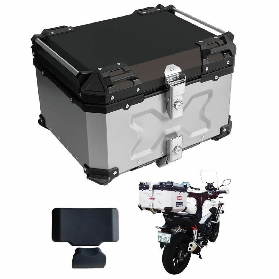 49×42×37cm内形バイクリアボックス アルミトップケース(55L Silver 銀) 1140