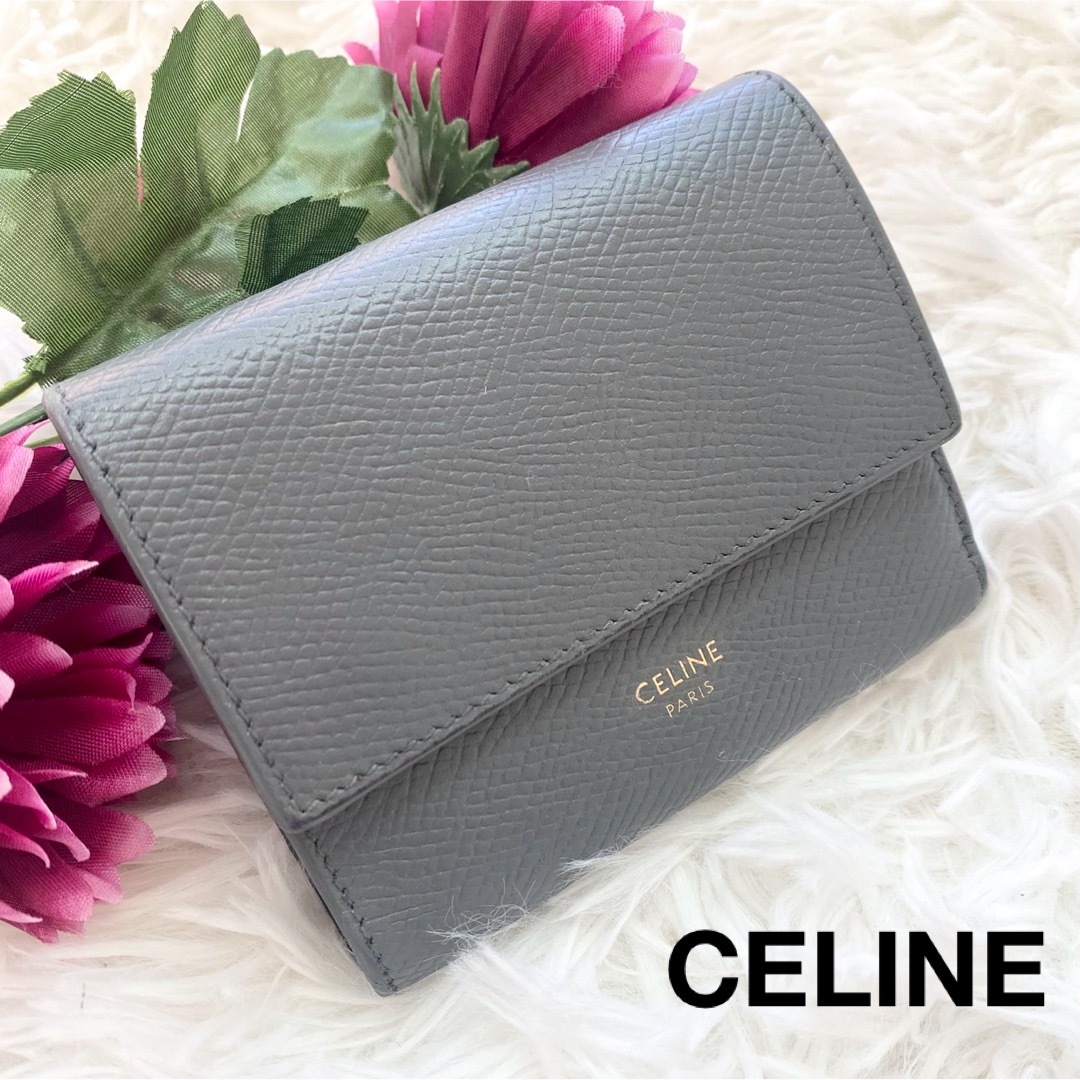 【美品・袋・ケアカード付✨】CELINE　トリフォールド　現行　折財布