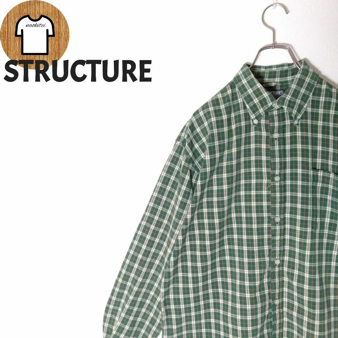 VINTAGE(ヴィンテージ)の【STRUCTURE チェック柄シャツ M ボタンダウン 海外古着 A638 メンズのトップス(シャツ)の商品写真