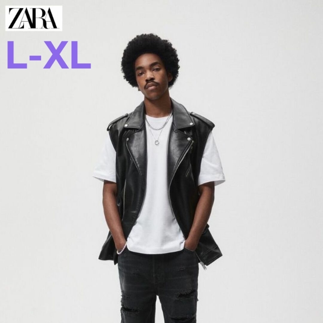 ZARA(ザラ)の【新品未使用品‼️】ZARA　フェイクレザーライダースベスト　"L-XL" メンズのジャケット/アウター(レザージャケット)の商品写真