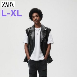 ザラ(ZARA)の【新品未使用品‼️】ZARA　フェイクレザーライダースベスト　"L-XL"(レザージャケット)