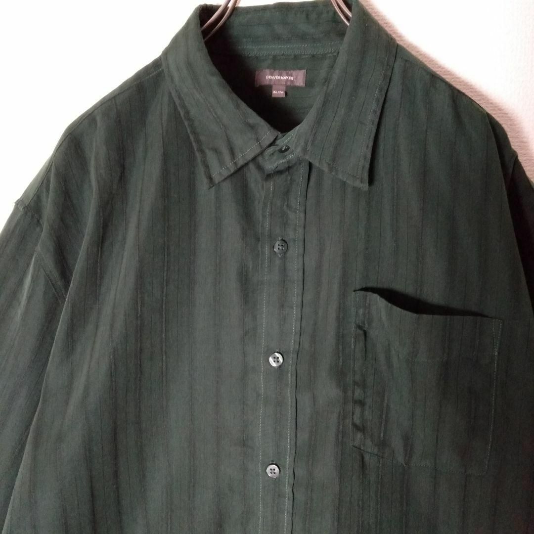 VINTAGE(ヴィンテージ)の【DENVERHAYES 長袖ストライプ柄シャツ XL ダークカラー A641 メンズのトップス(シャツ)の商品写真