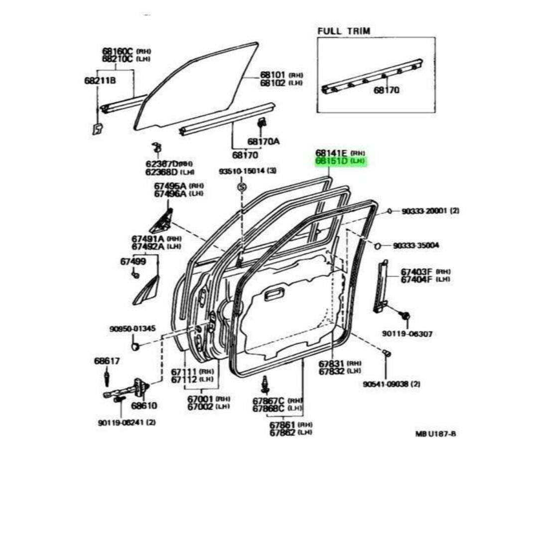 トヨタ ランドクルーザー  FZJ80 フロント リアドア ガラス ラン LR車種ランドクルーザー80