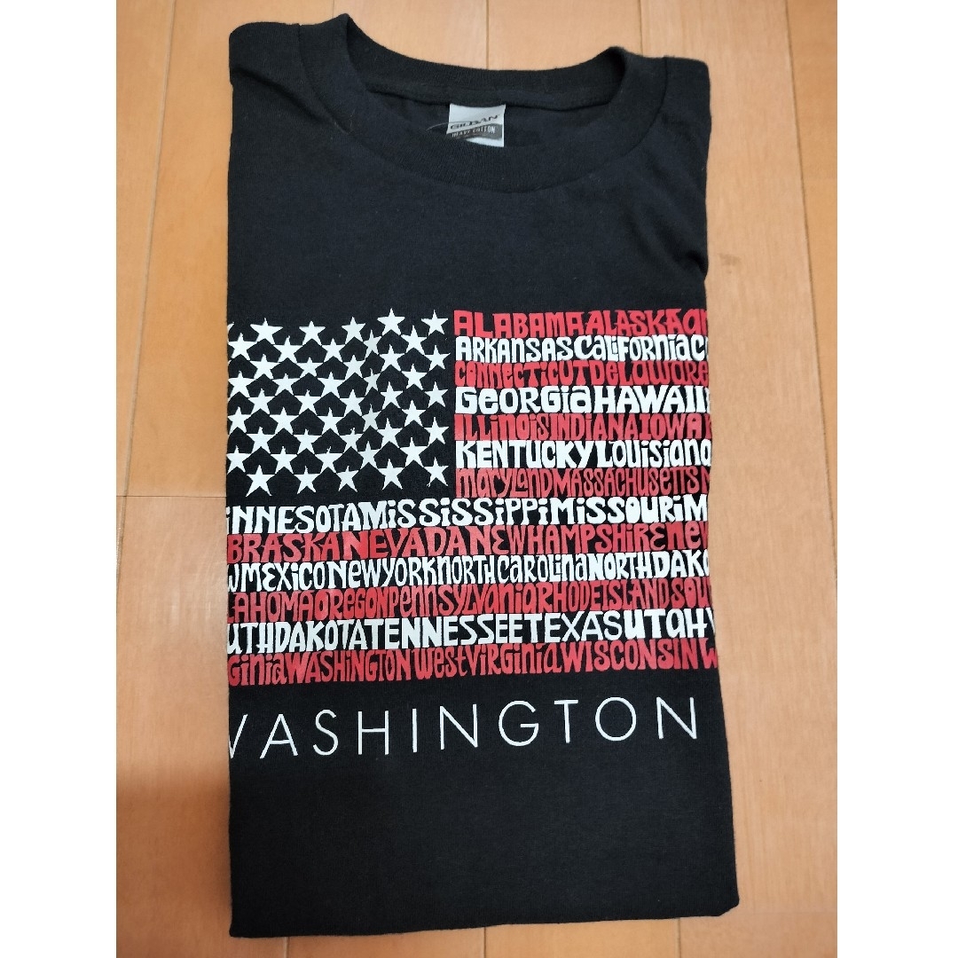 ビンテージ  GILDAN  Mサイズ　アメリカ国旗 州 ワードアートTシャツ メンズのトップス(Tシャツ/カットソー(半袖/袖なし))の商品写真