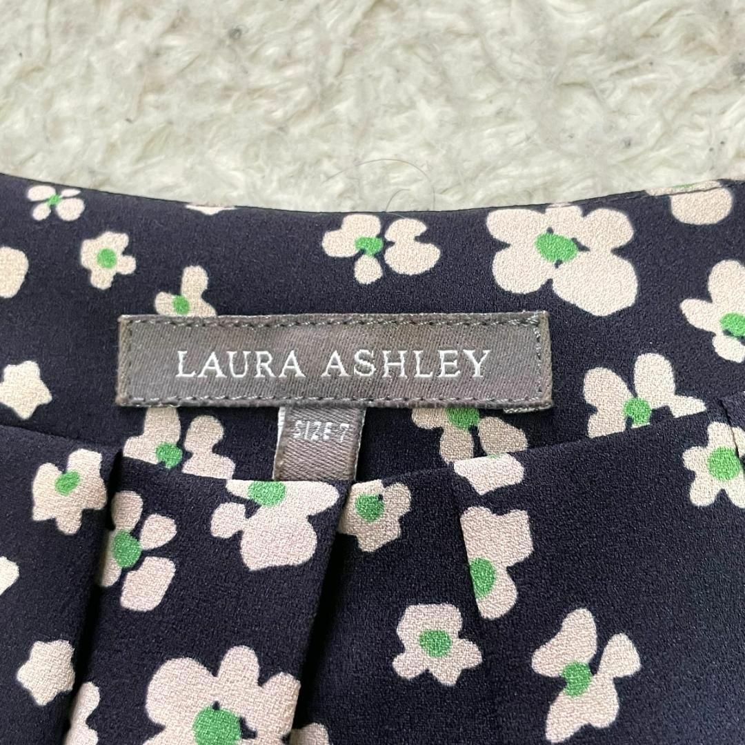 Laura Ashley グログランベルト 花柄 ワンピース サイズ7 ネイビー