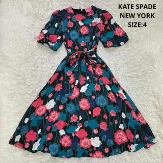 ケイトスペード(kate spade new york) 花柄ワンピース（ブラック/黒色