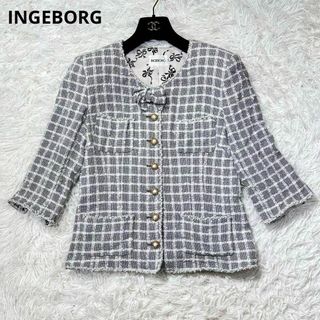 インゲボルグ(INGEBORG)のINGEBORG インゲボルグ　ノーカラージャケット　パールボタン　ツイード(ノーカラージャケット)