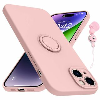 【色: ピンク】iPhone 15 ケース TPU 耐衝撃 リング シリコンケー(その他)