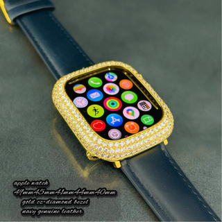 アップルウォッチ(Apple Watch)のアップルウォッチ　czダイヤモンドベゼル本革レザーベルトセット(腕時計)
