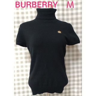 バーバリーブルーレーベル(BURBERRY BLUE LABEL)の☺セール☺ バーバリー 半袖タートルネックニット 黒 ウール96% 38(ニット/セーター)