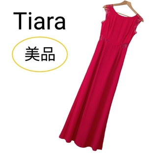 ティアラ(tiara)の美品 Tiara ティアラ レース ロングドレス 赤系(ロングドレス)