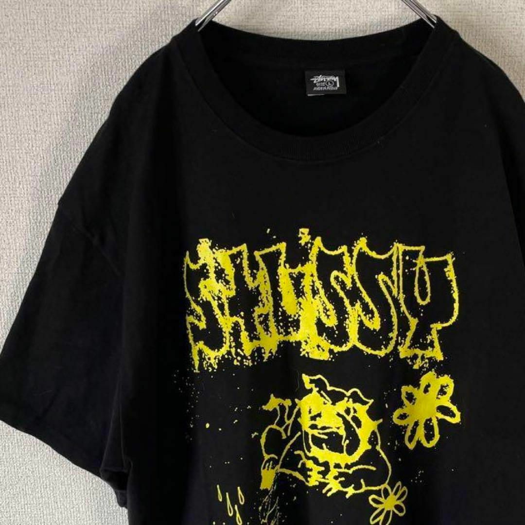 Color黒黄【メキシコ製】stussy両面プリントロゴtシャツ半袖ブラック黒sk8半袖