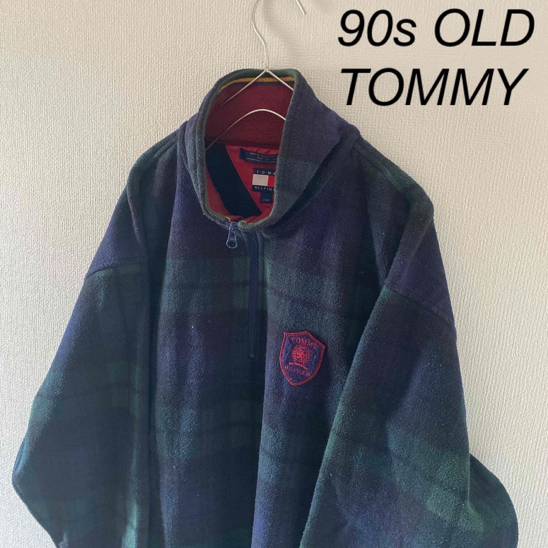 TOMMY HILFIGER(トミーヒルフィガー)の90sOLDTOMMYハーフジップフリースジャケットスウェットトレーナーグリーン メンズのトップス(スウェット)の商品写真