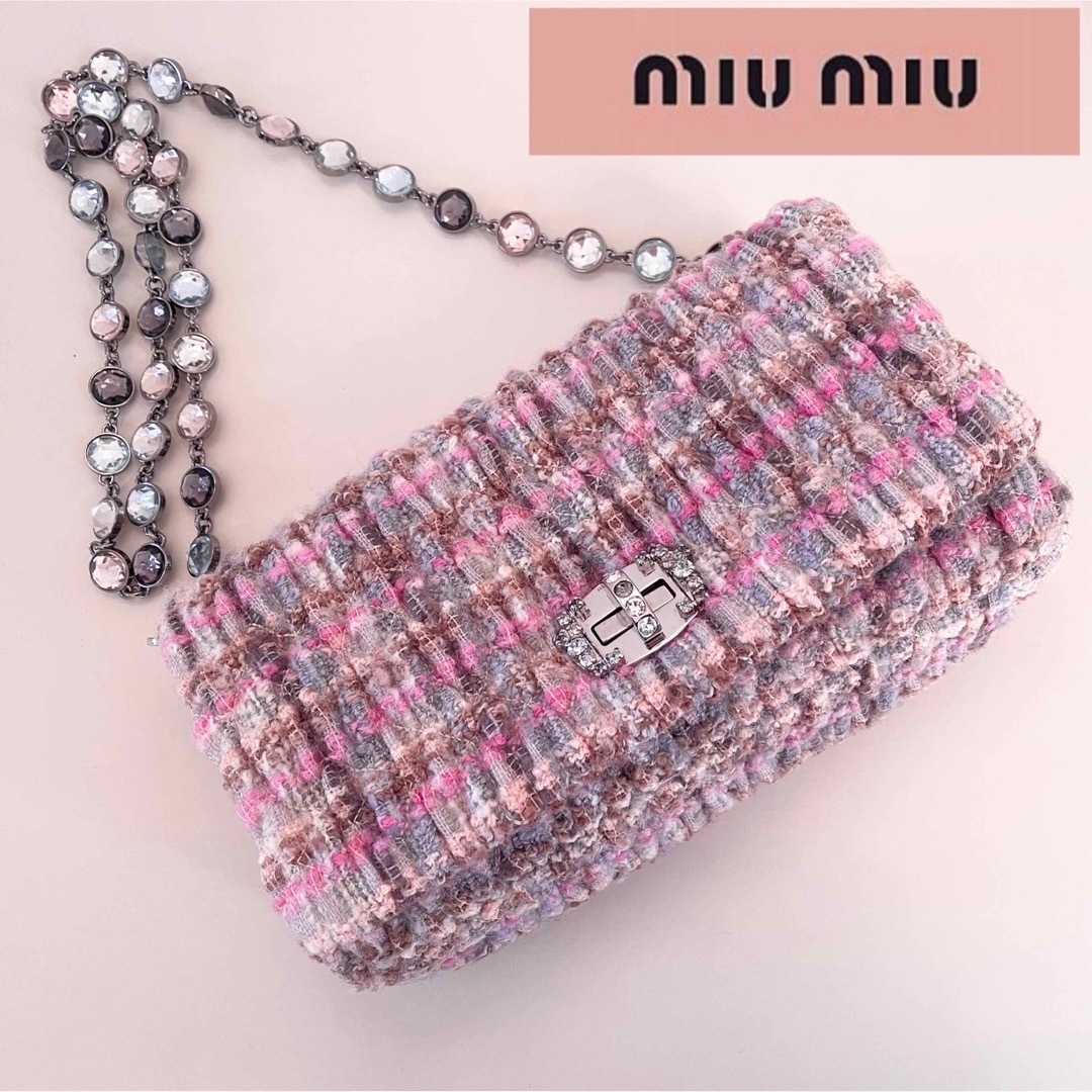 Miu Miu ショルダーバッグ　ハンドバッグ　ツイード　クリスタル　プラダバッグ