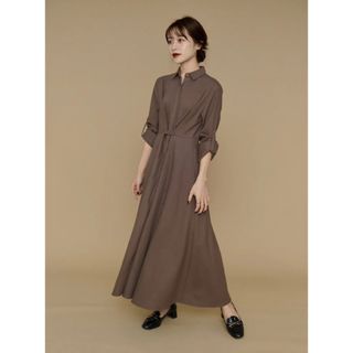 L'Or Waist tuck shirt dress khaki brown(ロングワンピース/マキシワンピース)