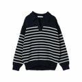 【ボーダーネイビー】【M】衿付きニットプルオーバー/ボーダー/カジュアル/シンプル/スキッパー/春/24SS