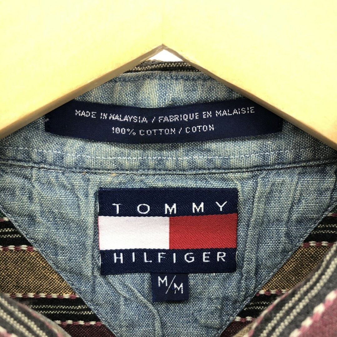 TOMMY HILFIGER(トミーヒルフィガー)の古着 90年代 トミーヒルフィガー TOMMY HILFIGER 長袖 ストライプシャツ メンズM ヴィンテージ /eaa414328 メンズのトップス(シャツ)の商品写真