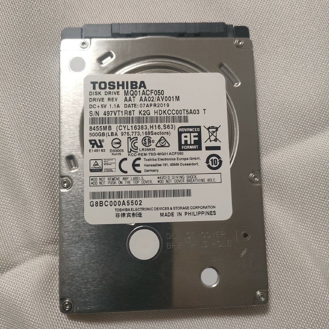 東芝(トウシバ)の【特価】TOSHIBA 東芝製 2.5インチ ハードディスク HDD 500GB スマホ/家電/カメラのPC/タブレット(PCパーツ)の商品写真