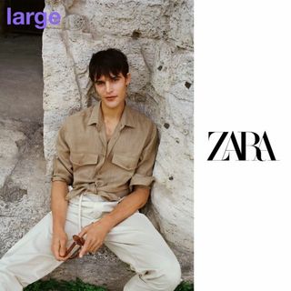 ザラ(ZARA)の【新品未使用品‼️】ZARA　リネンオーバーサイズシャツ　"L/ブラウンモール"(シャツ)