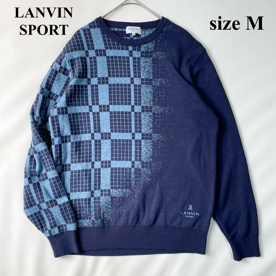 LANVIN(ランバン)のランバンオンブルー　スポール　リブ　プルオーバー　ネイビー　M　ニット スポーツ/アウトドアのゴルフ(ウエア)の商品写真