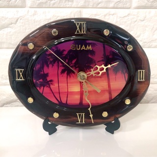 新品  グァム  土産  置き時計  ヤシの木  海岸  夕陽(置時計)