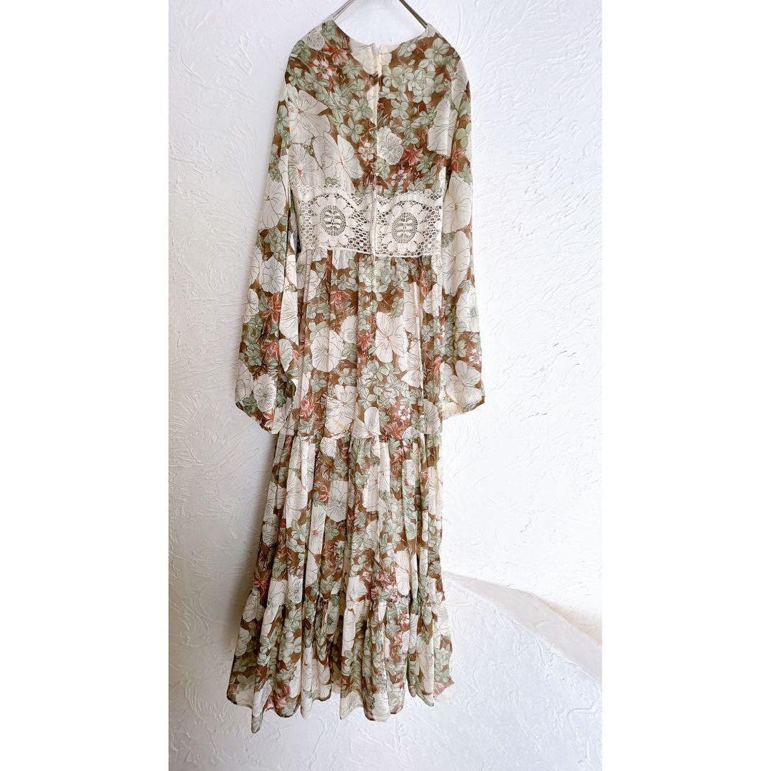 GUNNE SAX(ガニーサックス)の【超希少】70s GUNNE SAX 黒タグ 花柄ロングドレス ワンピ フレア袖 レディースのワンピース(ロングワンピース/マキシワンピース)の商品写真