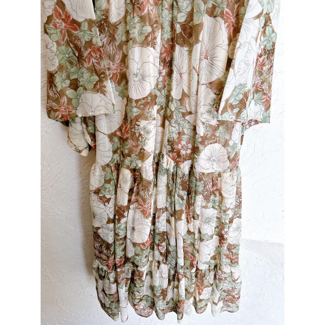 GUNNE SAX(ガニーサックス)の【超希少】70s GUNNE SAX 黒タグ 花柄ロングドレス ワンピ フレア袖 レディースのワンピース(ロングワンピース/マキシワンピース)の商品写真