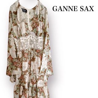 ガニーサックス(GUNNE SAX)の【超希少】70s GUNNE SAX 黒タグ 花柄ロングドレス ワンピ フレア袖(ロングワンピース/マキシワンピース)