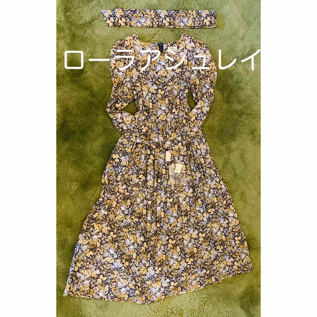 ローラアシュレイ 長袖ワンピース シャツワンピース 花柄 レディース 9サイズ グレー Laura Ashley約46cm袖丈