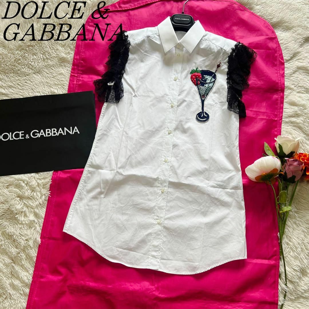 【美品】DOLCE&GABBANA ノースリーブシャツ ホワイト レース 38素材コットンナイロンレーヨン