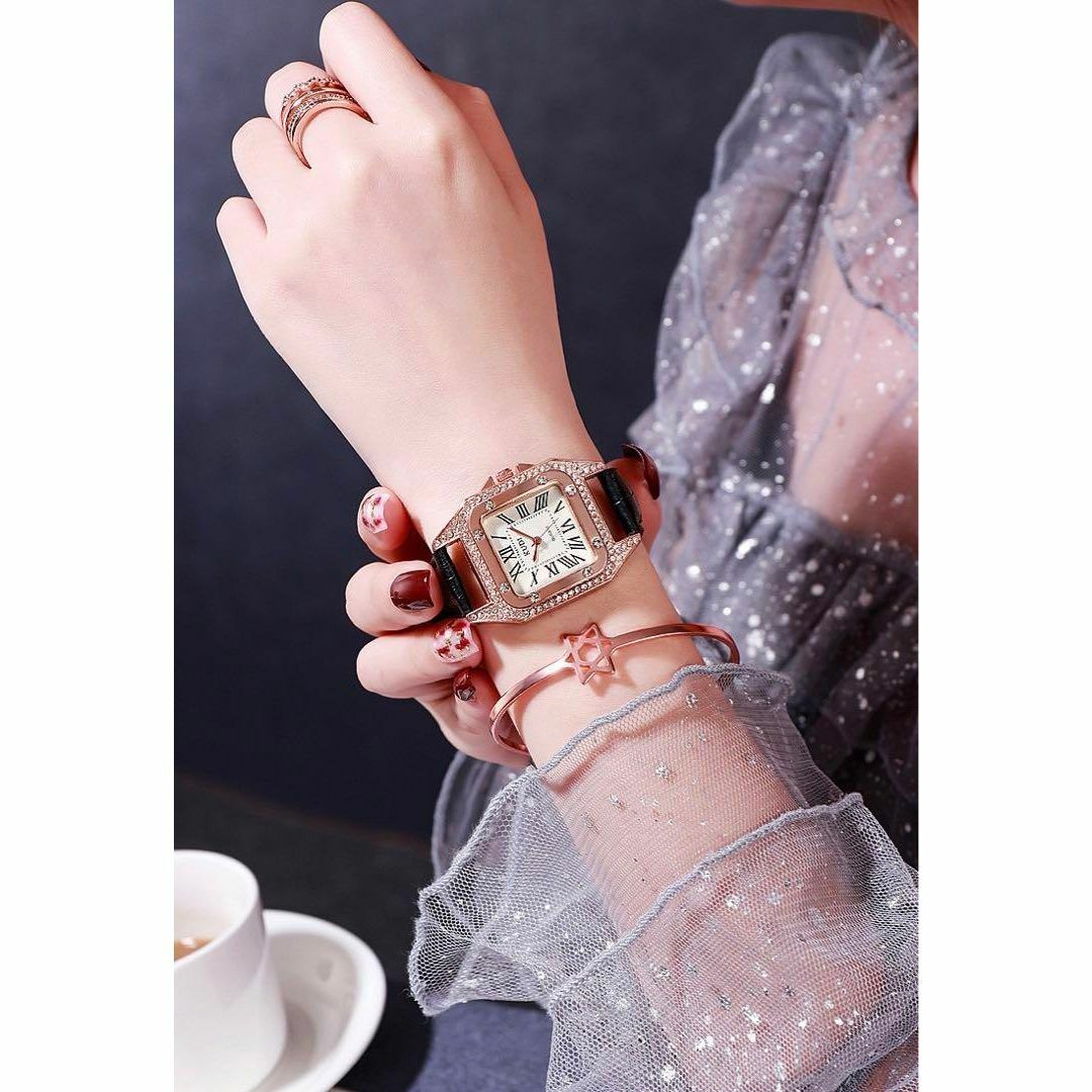 新品 レディース腕時計  ローマ数字　四角い　スワロフスキー　キラキラ レディースのファッション小物(腕時計)の商品写真