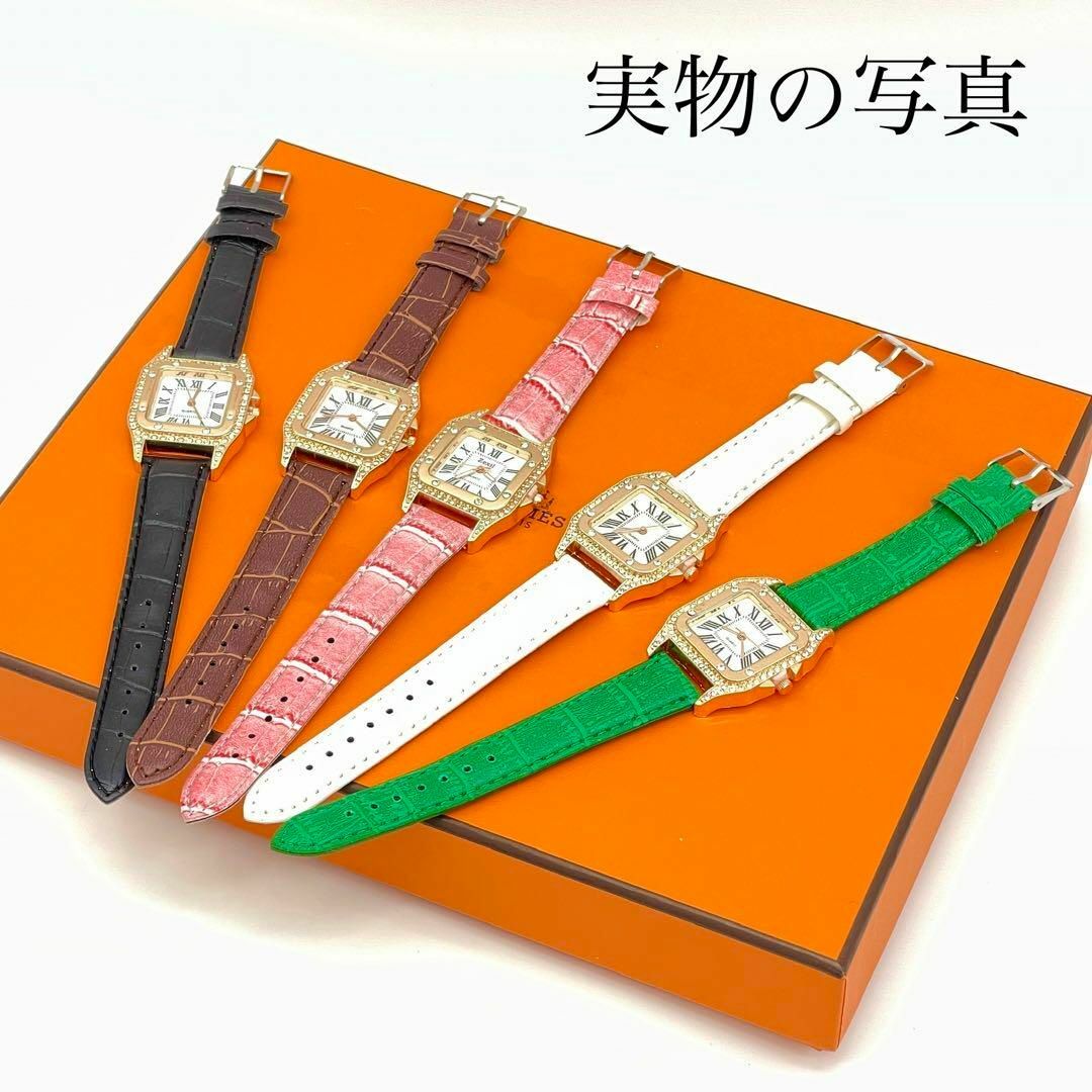 新品 レディース腕時計  ローマ数字　四角い　スワロフスキー　キラキラ レディースのファッション小物(腕時計)の商品写真