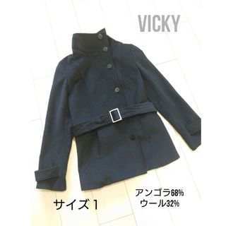 ビッキー(VICKY)のVICKY ビッキー アンゴラウールミドル丈コート ブラック サイズ1(ピーコート)