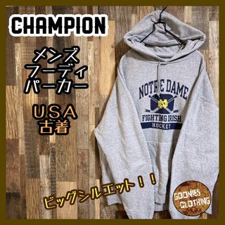 チャンピオン(Champion)のチャンピオン メンズ フーディ パーカー ロゴ グレー アイスホッケー XL古着(パーカー)