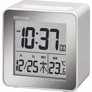 【色:ホワイト】リズム(RHYTHM) 目覚まし時計 電波時計 デジタル 小さい(置時計)