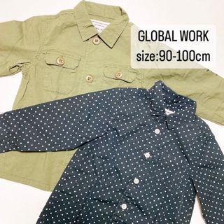 グローバルワーク(GLOBAL WORK)のGLOBAL WORK   90-100cm   シャツ　2枚　ドット　カーキ(ブラウス)