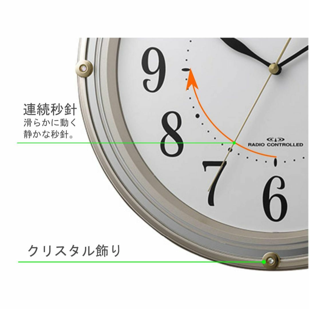 リズム(RHYTHM) シチズン 掛け時計 電波時計 アナログ M516 連続秒 インテリア/住まい/日用品のインテリア小物(置時計)の商品写真