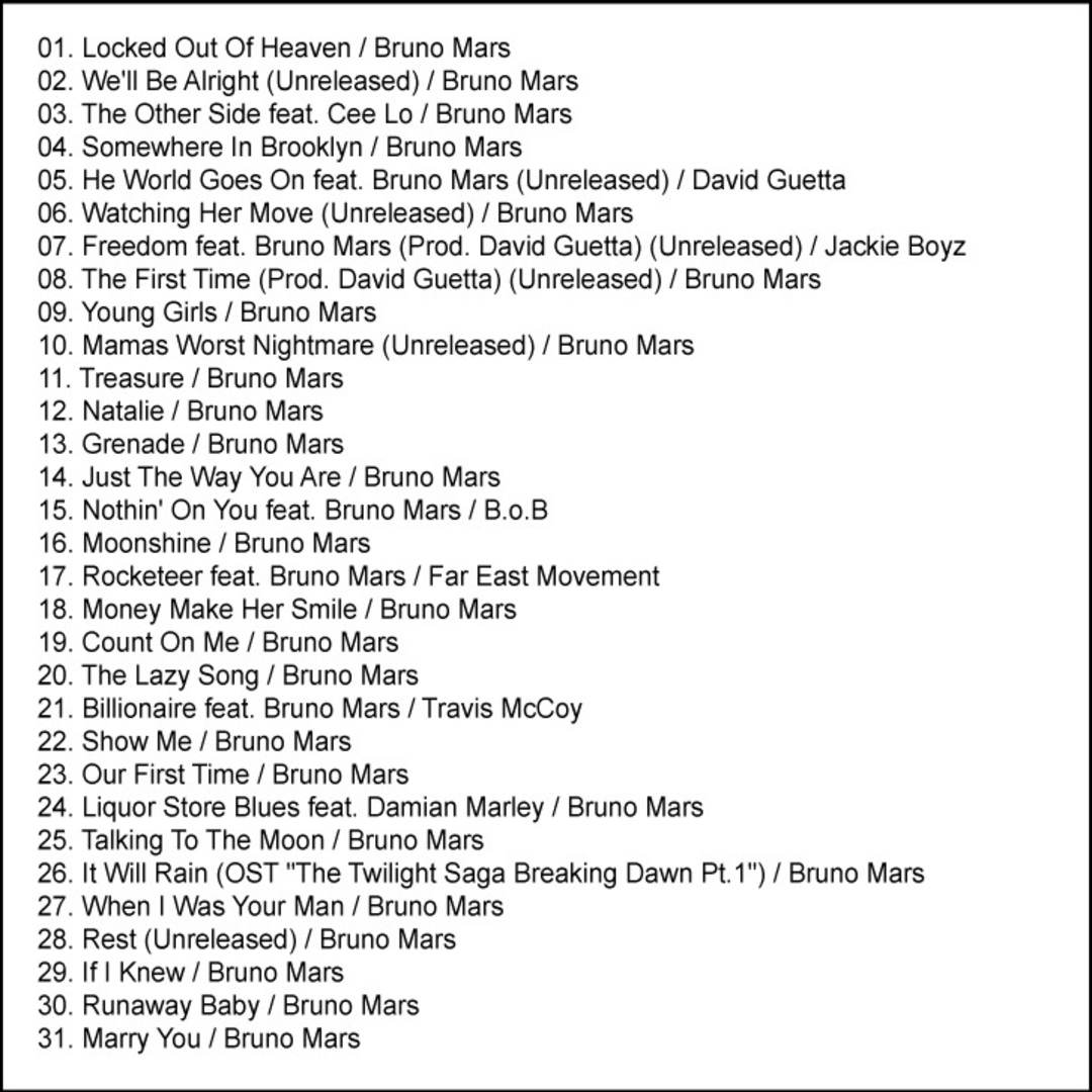 Bruno Mars ブルーノマーズ 豪華31曲 ReBest MixCD エンタメ/ホビーのCD(R&B/ソウル)の商品写真