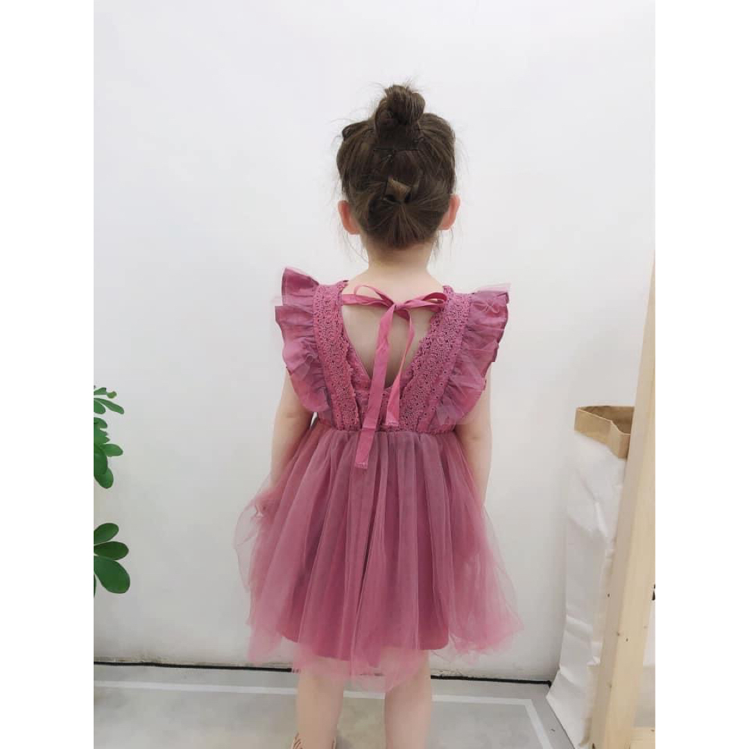 ♡ バックリボン ワンピース ♡ 90 新品 レース チュール 女の子 パープル キッズ/ベビー/マタニティのキッズ服女の子用(90cm~)(ワンピース)の商品写真