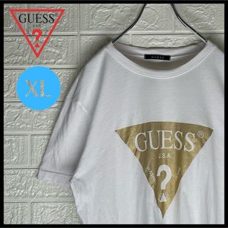 ゲス(GUESS)のゲス　金ラメビッグロゴ入り　Tシャツ　白　XLサイズ(Tシャツ/カットソー(半袖/袖なし))