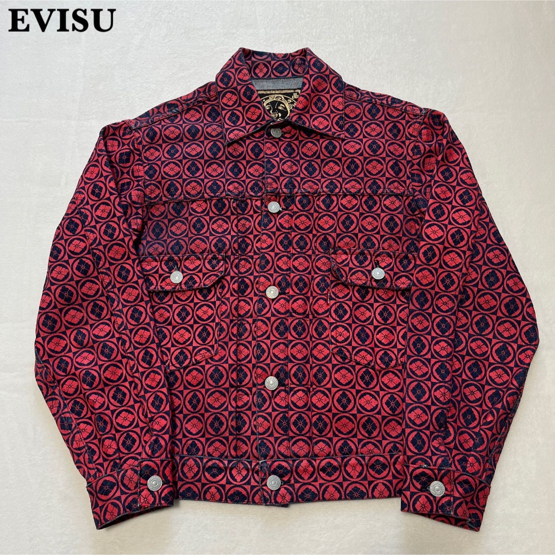 EVISU(エビス)の【希少】廃盤 EVISU エヴィス 家紋柄 デニムジャケット 34 メンズのジャケット/アウター(Gジャン/デニムジャケット)の商品写真