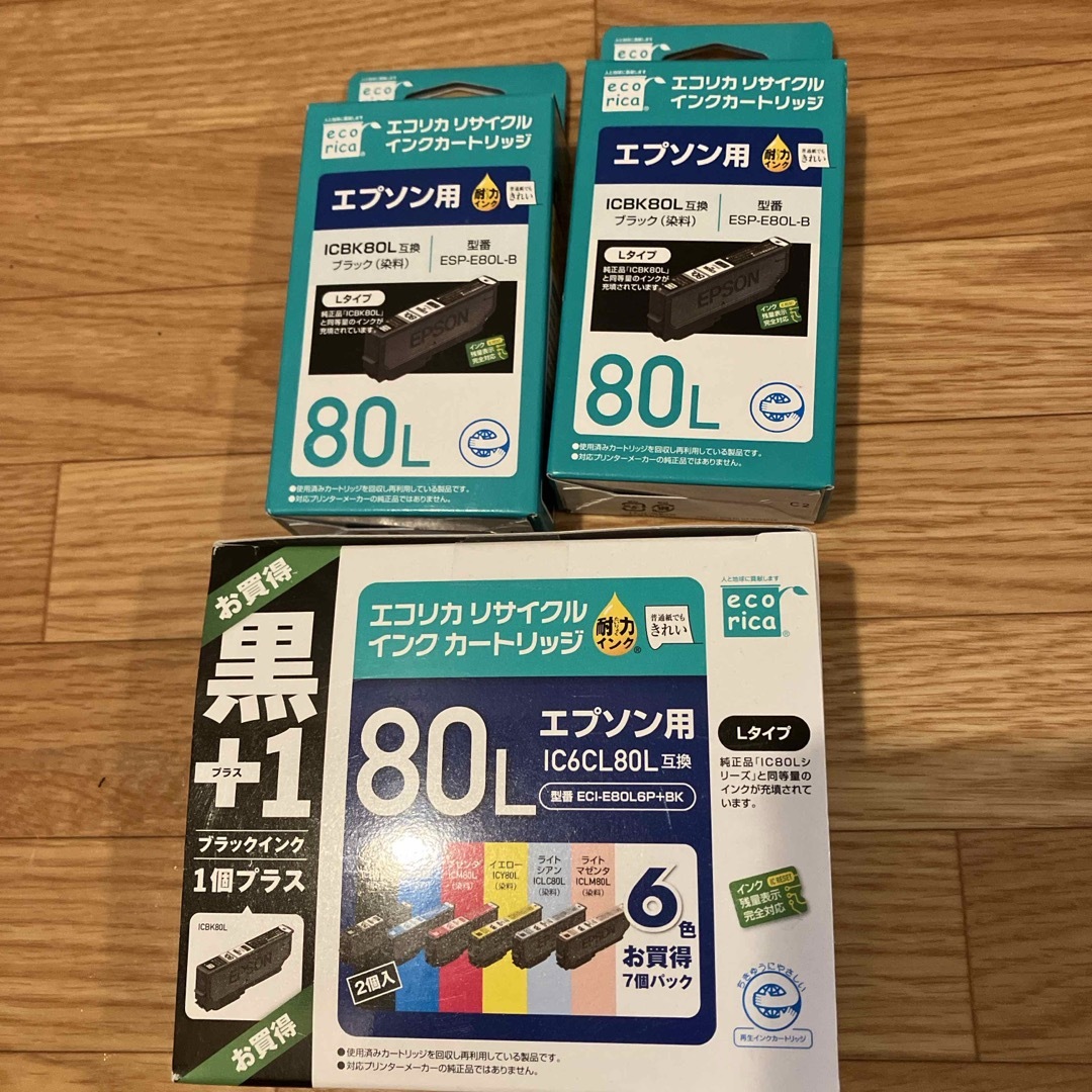 EPSON(エプソン)の未使用品　エプソン用インクカートリッジ80 L 6色セット+黒3個 インテリア/住まい/日用品のオフィス用品(その他)の商品写真