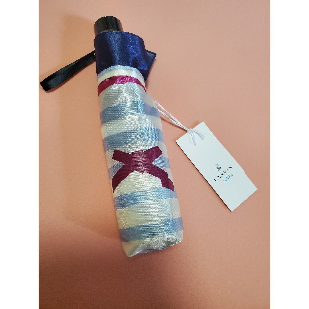 LANVIN en Bleu(ランバンオンブルー)の新品 LANVINenBleu ランバンオンブルー 折り畳み傘 ボーダー リボン レディースのファッション小物(傘)の商品写真