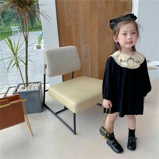 【新品】刺繍 ワンピース ドレス 結婚式 90 95 韓国子供服 韓国 黒(ドレス/フォーマル)
