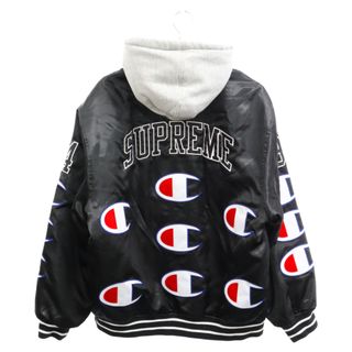 シュプリーム(Supreme)のSUPREME シュプリーム 18AW×champion hooded satin varsity jacket チャンピオン フーデッド バーシティ ジャケット ブラック(フライトジャケット)