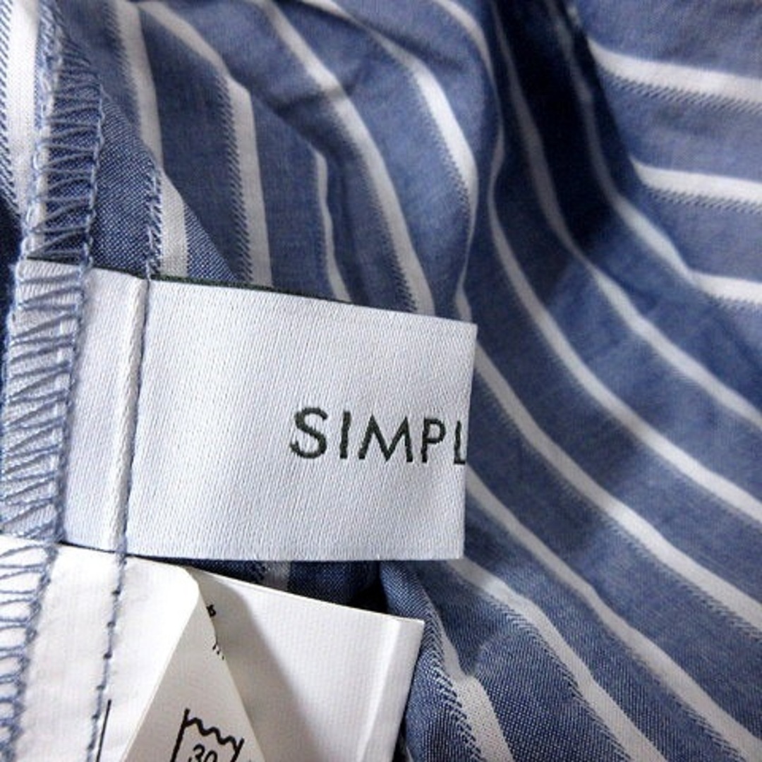 Simplicite(シンプリシテェ)のシンプリシテェ SIMPLICITE シャツ ノーカラー 長袖 ストライプ 青 レディースのトップス(シャツ/ブラウス(長袖/七分))の商品写真