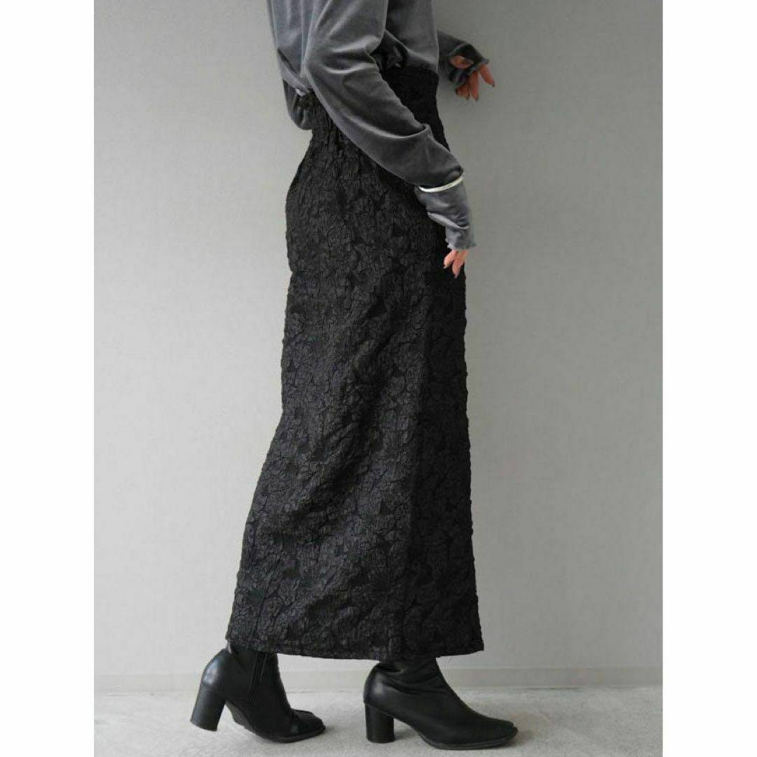 フロントジップジャガードスカート/ブラック レディースのスカート(ロングスカート)の商品写真